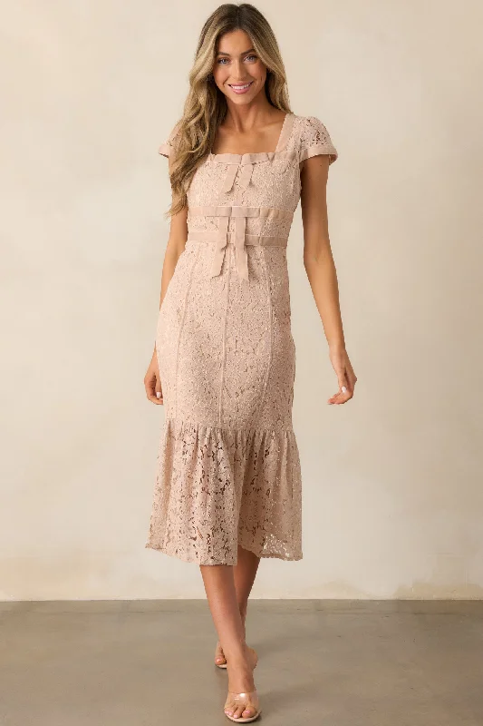 Satin dresses for womenCobblestone Chronicles Blush Lace Midi Dress