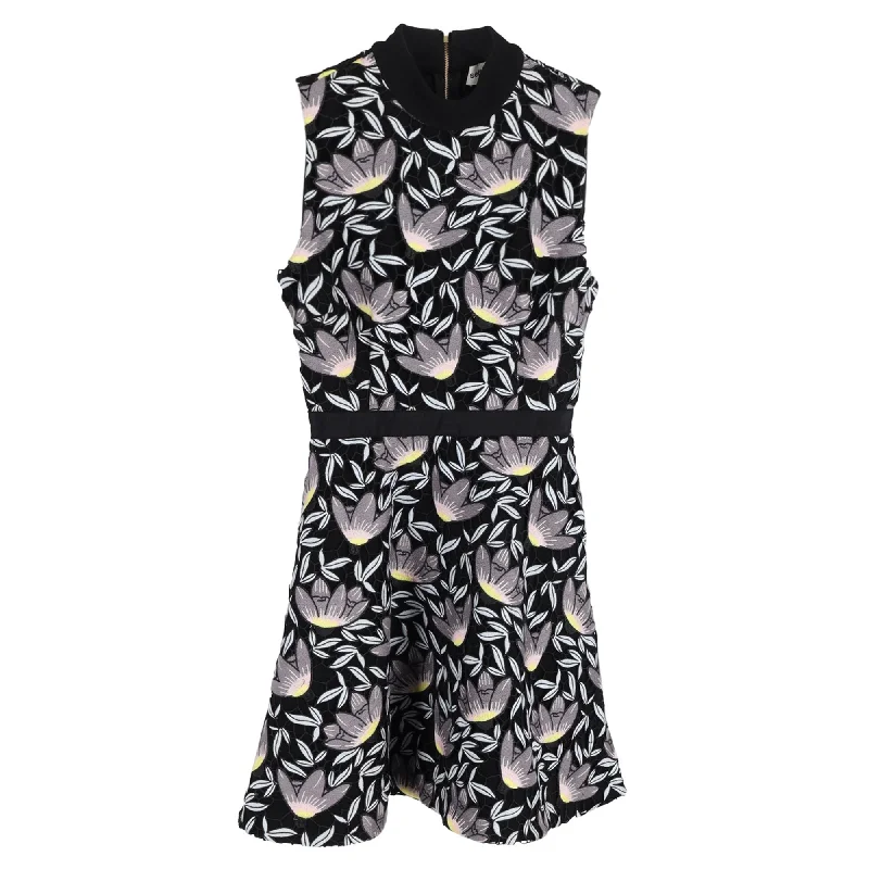 Maxi dresses for womenSelf-Portrait Mini Floral Print Crew-Neck Dress in Black Jacquard