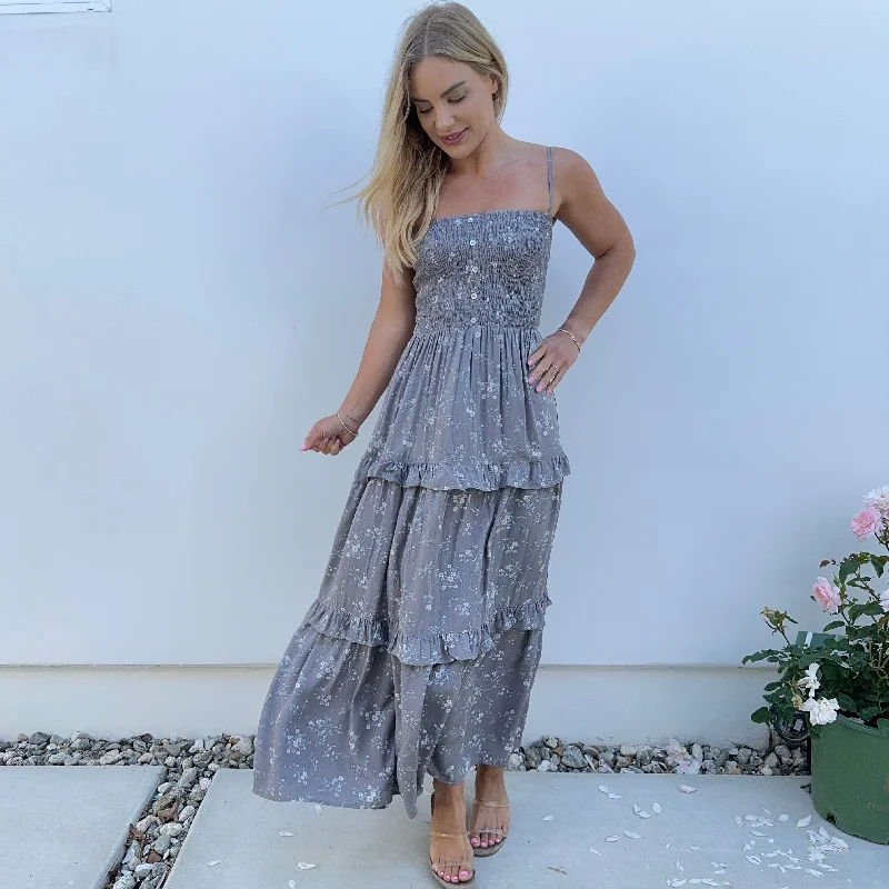 Bridal dresses for womenTake It Easy Grey Floral Maxi Dress