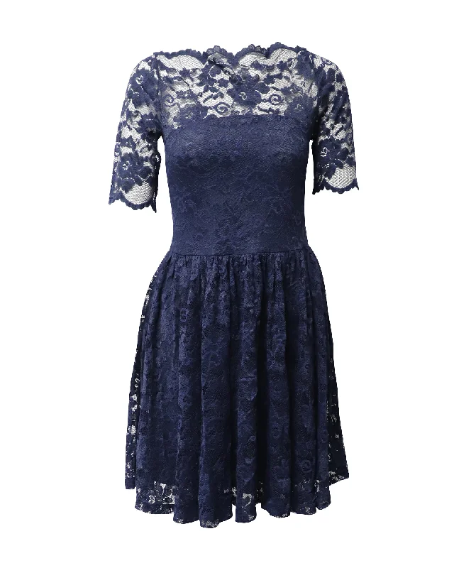 Cold-shoulder dresses for womenGanni Short Sleeved Mini Dress in Navy Blue Polyamide Lace