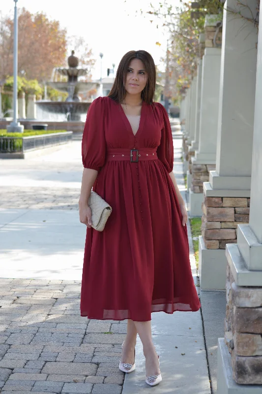 Beach dresses for casual outingsBianca Merlot Midi Dress