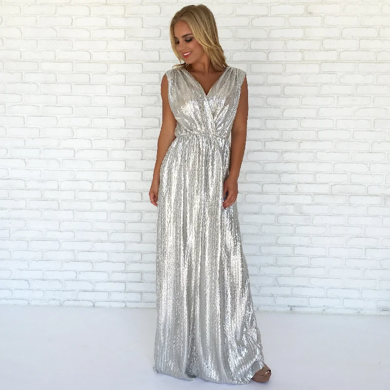 Godet dresses for womenIlluminated Luxe Maxi Dress In Silver