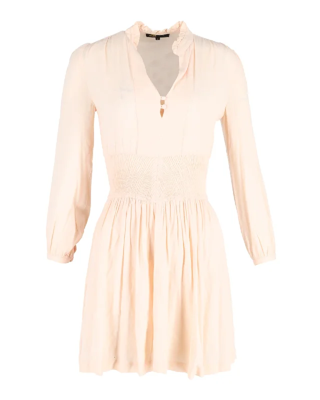 A-line dresses for womenMaje Smocked Mini Dress in Peach Viscose