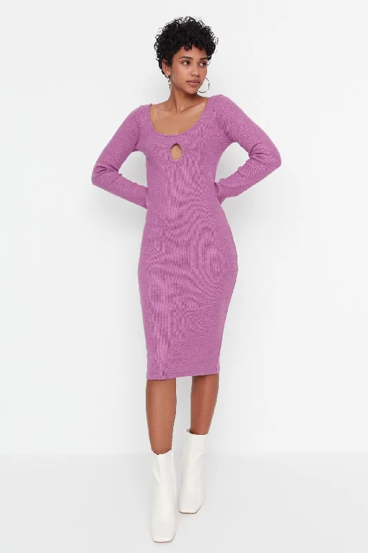 Limited edition dresses for collectorsPurple Knit Midi Cut out Dress