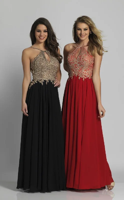 Little red dresses (LRDs) for womenDave & Johnny - A5011 Halter Gilt Lace Applique Chiffon Dress - 1 pc Champagne in size 6 and 1 pc Red In Size 16 Available