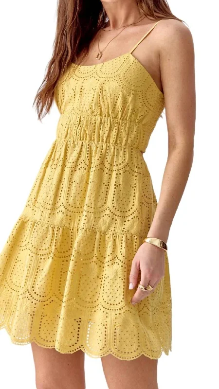 Polka dot dresses for womenLlana Eyelet Pineapple Mini Dress In Golden Yellow