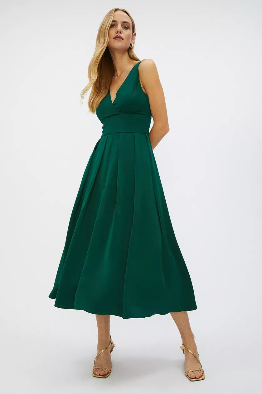 Women's casual dressesFull Skirted Satin Midi Dress Green