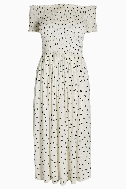 Plus-size dresses for womenPolka Dot Shirred Midi Dress