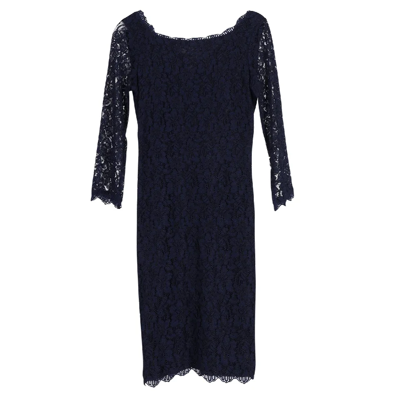 Patterned dresses for womenDiane von Furstenberg Zarita Lace Mini Dress in Navy Blue Rayon