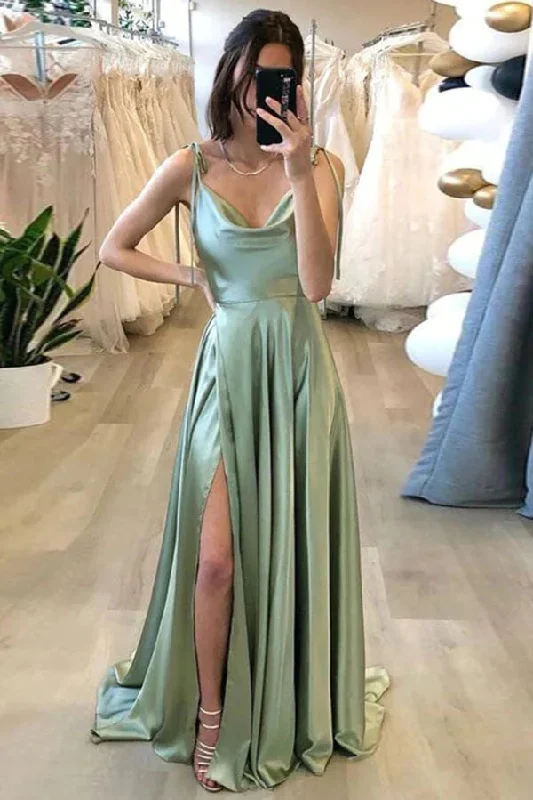 Party dresses for womenSimple Silk Satin Sage Wedding Guest Dress A Line Long Summer Maxi Dress