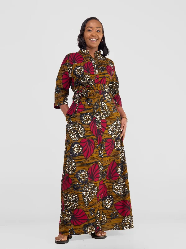 Backless dresses for womenSafari Kitenge 3/4 sleeve Maxi Dress - Sipo Print