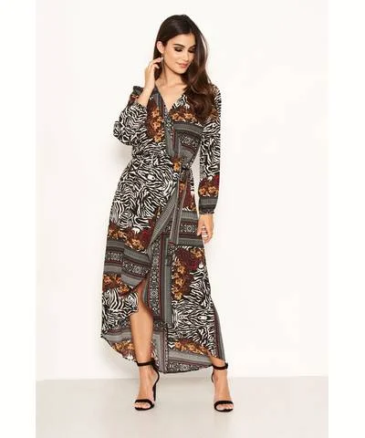 Velvet dresses for womenZebra Mixed Print Wrap Midi Dress