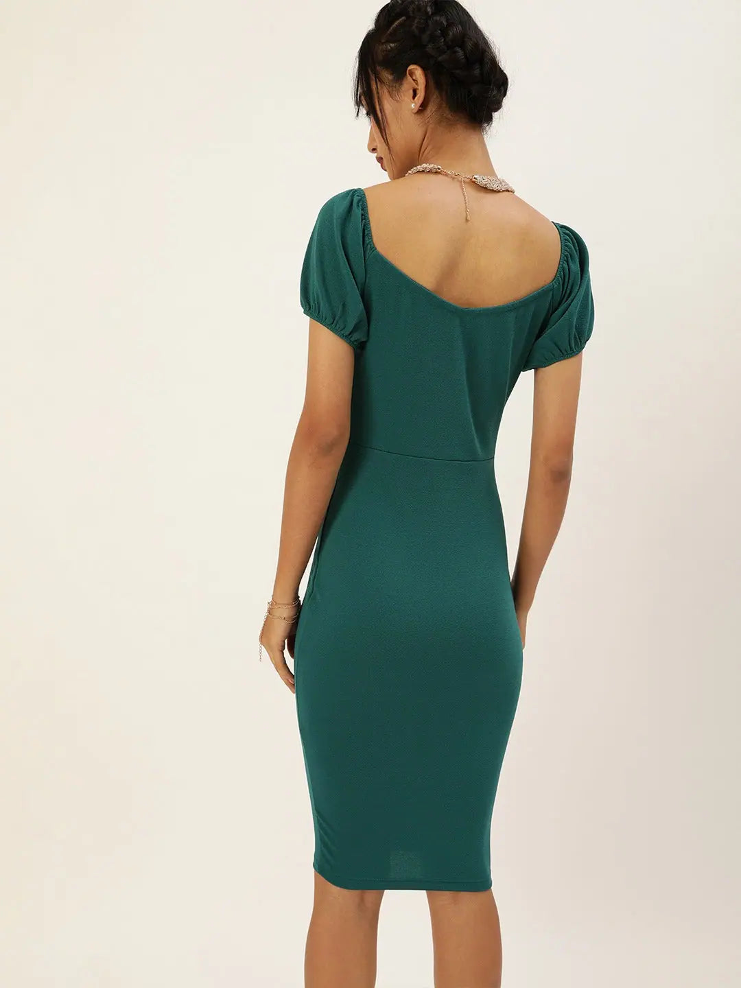 Smock dresses for womenVeni Vidi Vici Dark Green Sweetheart Neck Bardot Midi Dress