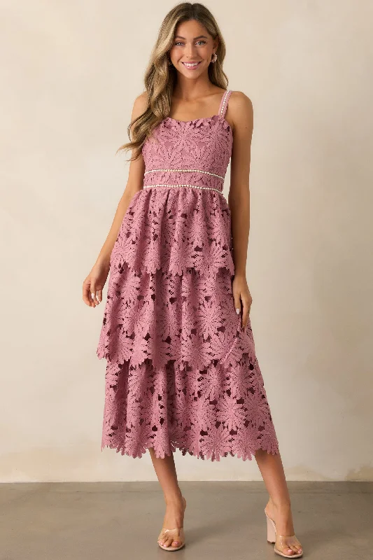 A-line dresses for womenMy Love Language Dusty Pink Floral Embroidered Midi Dress