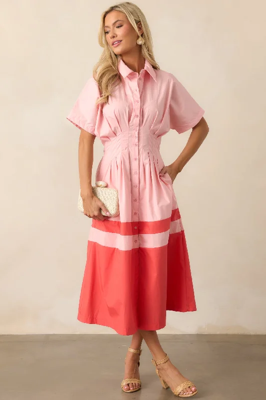 Little red dresses (LRDs) for womenSorbet Dreams Cotton Pink Button Front Midi Dress