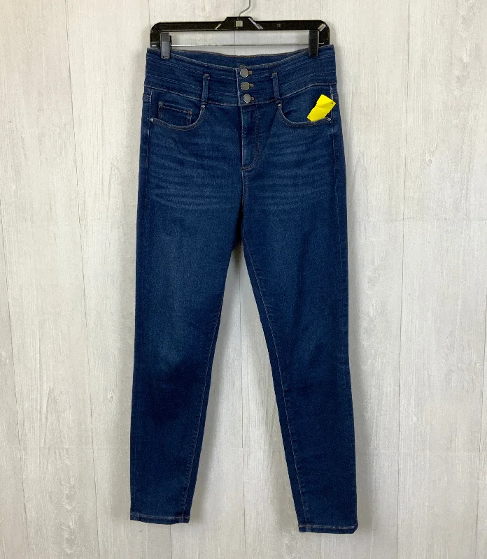 Jeans with a distressed and repaired look for character and charmJeans Skinny By Ann Taylor In Blue Denim, Size: 8