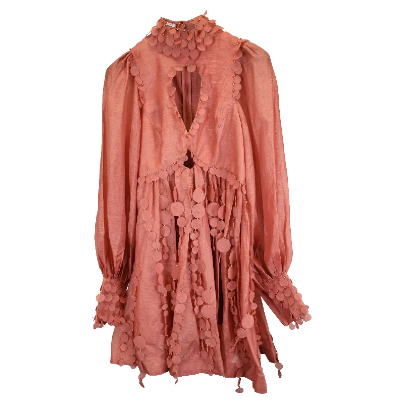 One-shoulder dresses for womenZimmermann Mini Concert Disc Embellished Cut-Out Dress in Pink Linen