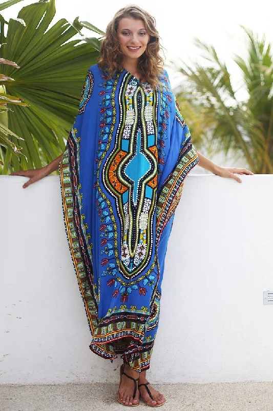 Cotton dresses for everyday wearSHU-SHI Women's Ethnic V-Neck Kaftan Maxi Dress - Long Loose Casual Dashiki Beach Cover-Up with Sequins