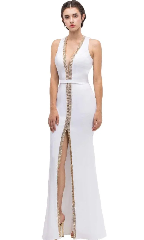 Long flowy dresses for womenEureka Fashion - Plunging Gold Beading Fitted Evening Dress