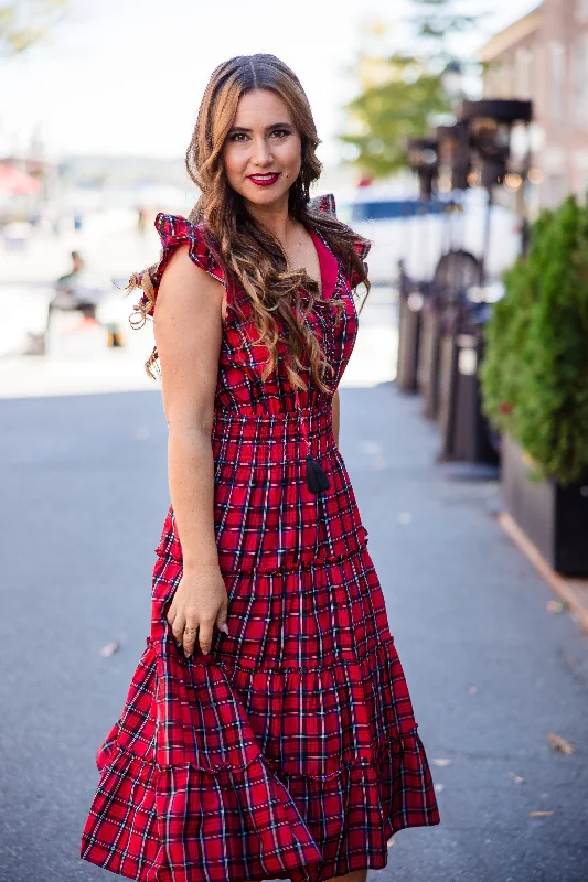 Statement dresses for making a fashion statementSail to Sable Mary Midi Dress - Red Tartan