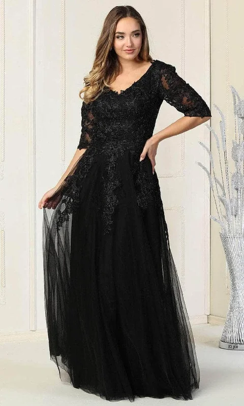 Spaghetti strap dresses for womenMay Queen MQ1859 - Elbow Sleeve Lace Formal Gown