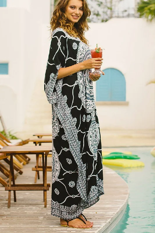 Corduroy dresses for womenSHU-SHI Women's Ethnic Mandala Kaftan: Loose Casual Maxi Beach Cover-Up Dress with Sequins