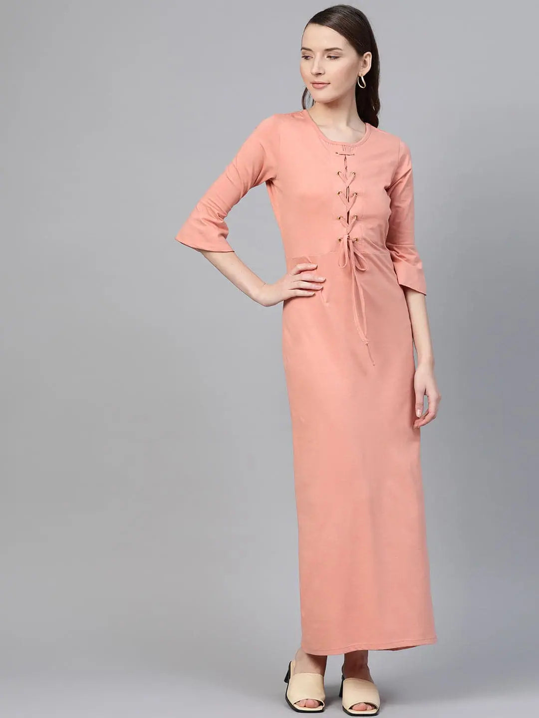 Cotton dresses for everyday wearPeach Front Criss Cross Detail Maxi