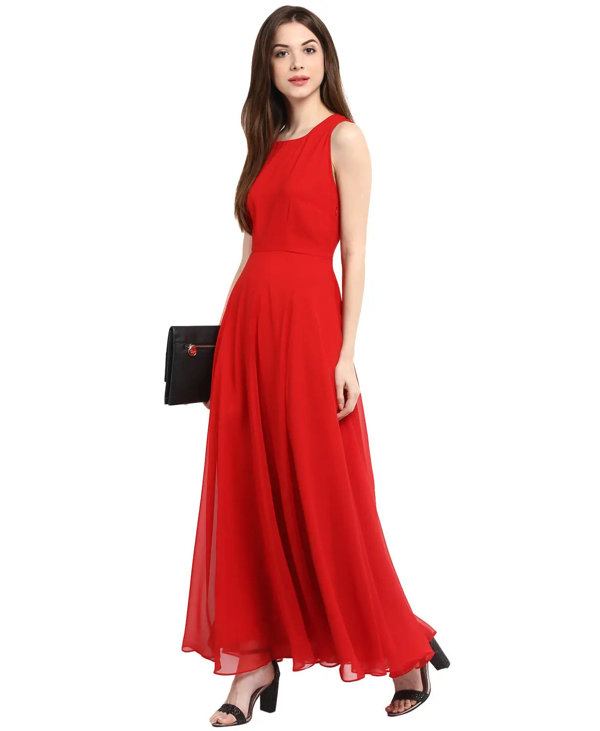 Smock dresses for womenRed Solid Maxi Dress