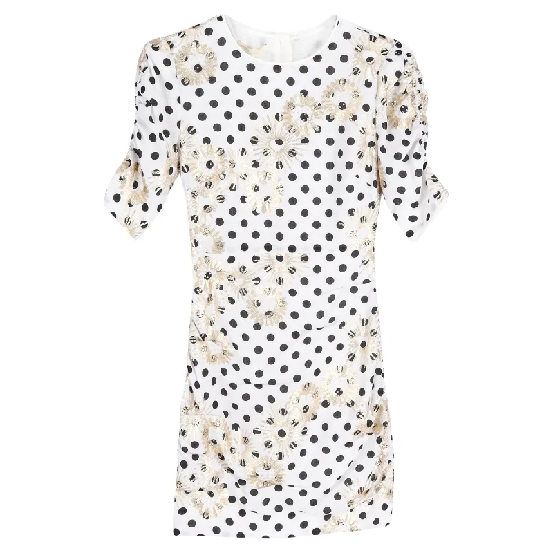 Elegant women's dressesMaje Razula Sequin-Embellished Polka-Dot Georgette Mini Dress In White Polyester