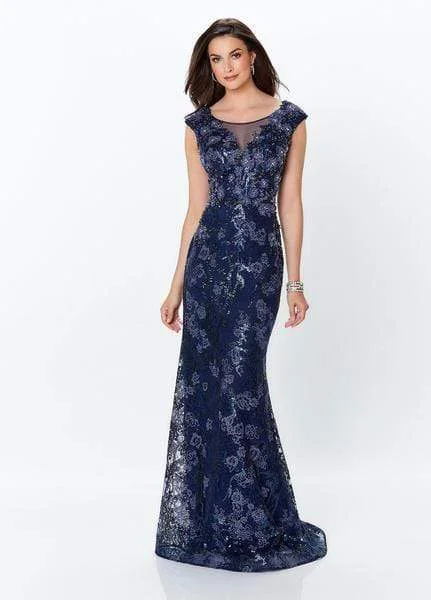 Bell sleeve dresses for womenMontage by Mon Cheri - Sequined Illusion Scoop Gown 119947 - 1 pcs Navy in Size 10 Available