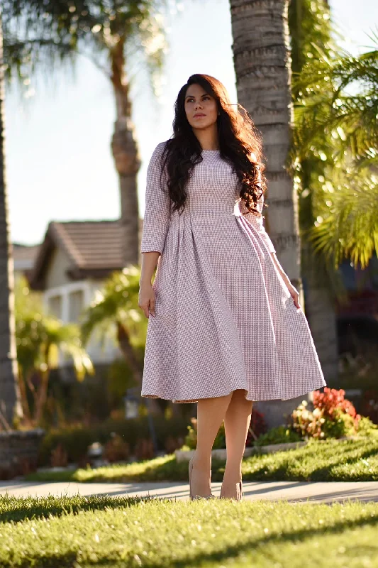 Autumn dresses for fall fashionAsos Pink Houndstooth Midi Dress