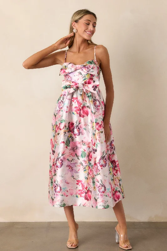 Transitional dresses for in-between seasonsFleeting Fauna Pink Floral Midi Dress