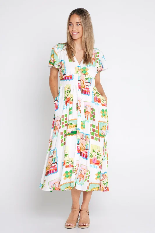 Cold-shoulder dresses for womenFreja Midi Dress - Palm Springs Print