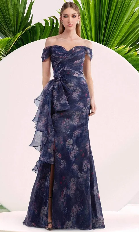 Tight-fitting dresses for womenJanique W3017 - Ruffle Drape Floral Print Gown