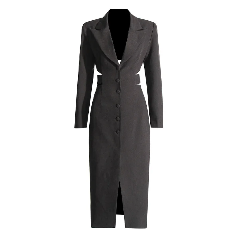 Mother-of-the-bride dressesSexy Lapel Single Breasted Belted Cinch Waist Long Sleeve Blazer Midi Dress