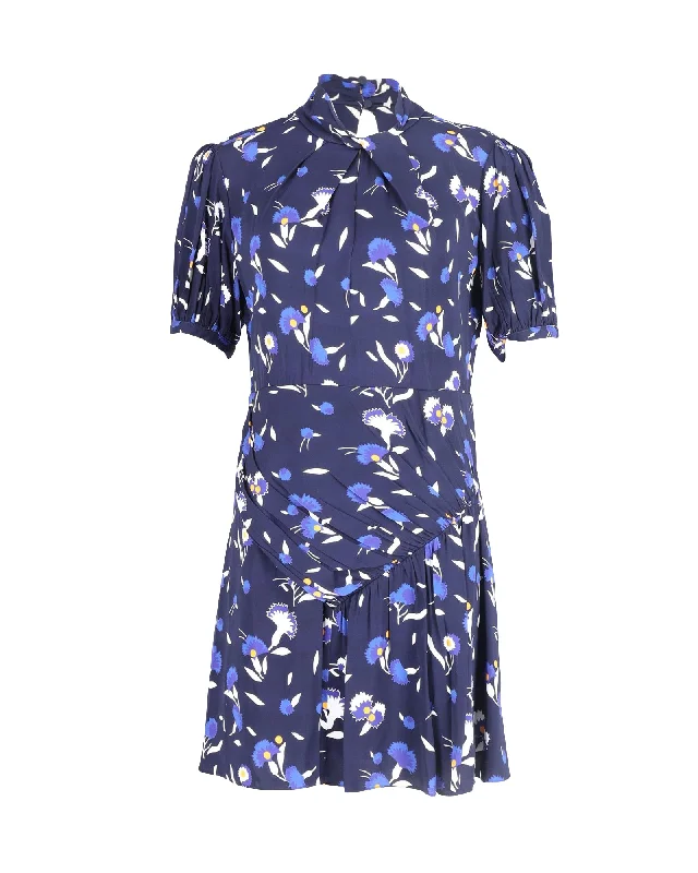 Long flowy dresses for womenSelf-Portrait Printed Botanical Mini Dress in Navy Blue Viscose