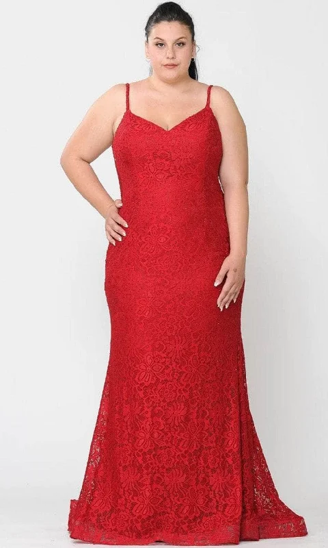 Beach dresses for casual outingsPoly USA W1090 - Beaded Lace Trumpet Evening Gown