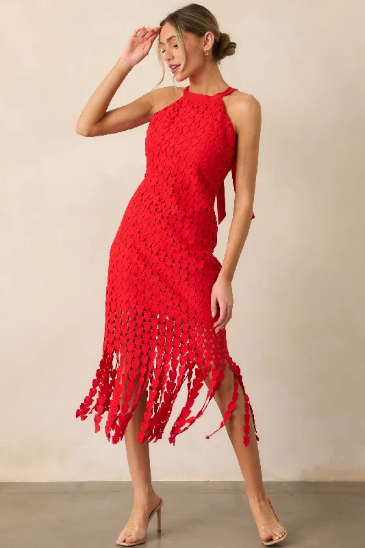 Winter dresses for cold weatherHeart On Display Red Heart Lace Midi Dress