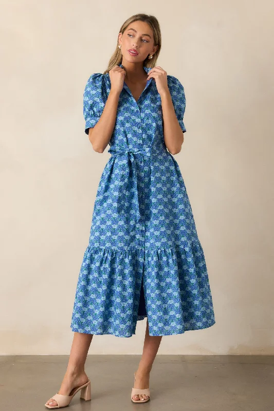 Mini dresses for womenOrchid Waters Cotton Blue Floral Button Front Midi Dress