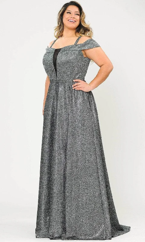 Plus-size dresses for womenPoly USA W1060 - Iridescent Cold Shoulder Bodice Formal Dress