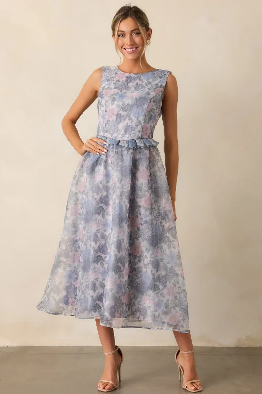 Short and sweet dresses for womenPainted Skies Ash Blue Floral Midi Dress