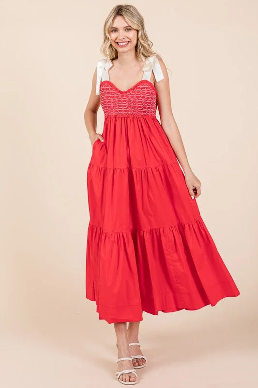 Spring dresses for blossoming stylesRibbon Strap Tiered Maxi Dress