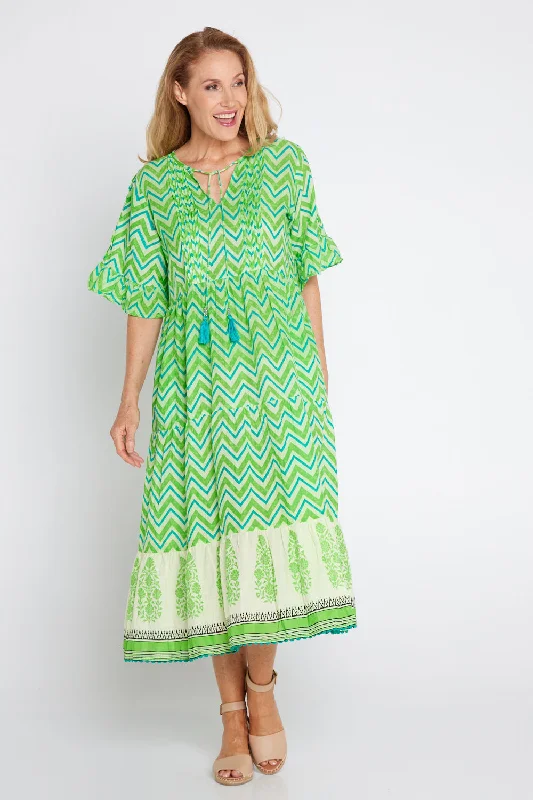 Festival dresses for music and arts eventsAlex Midi Dress - Lime Zigzag