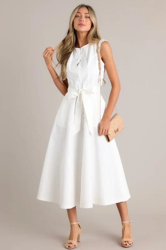 Fit-and-flare dresses for womenLily Petal White Denim Zip Up Midi Dress