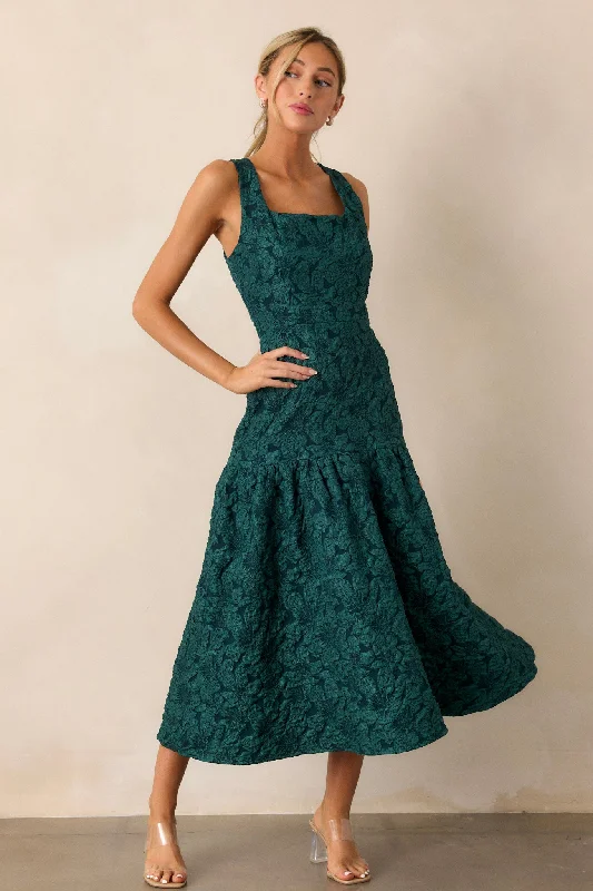 Round-neck dresses for womenMoments of Clarity Jacquard Green Drop Waist Midi Dress