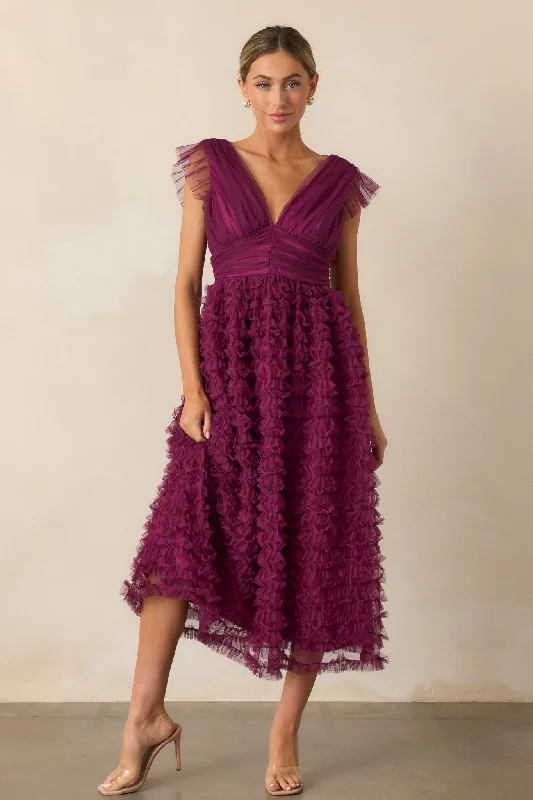 Halter dresses for womenFearless Hearts Plum Ruffle Midi Dress