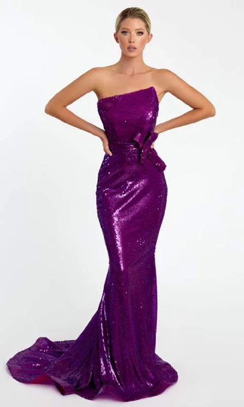 Mother-of-the-bride dressesNicole Bakti - 7047 Asymmetrical Bow Accented Sequin Dress