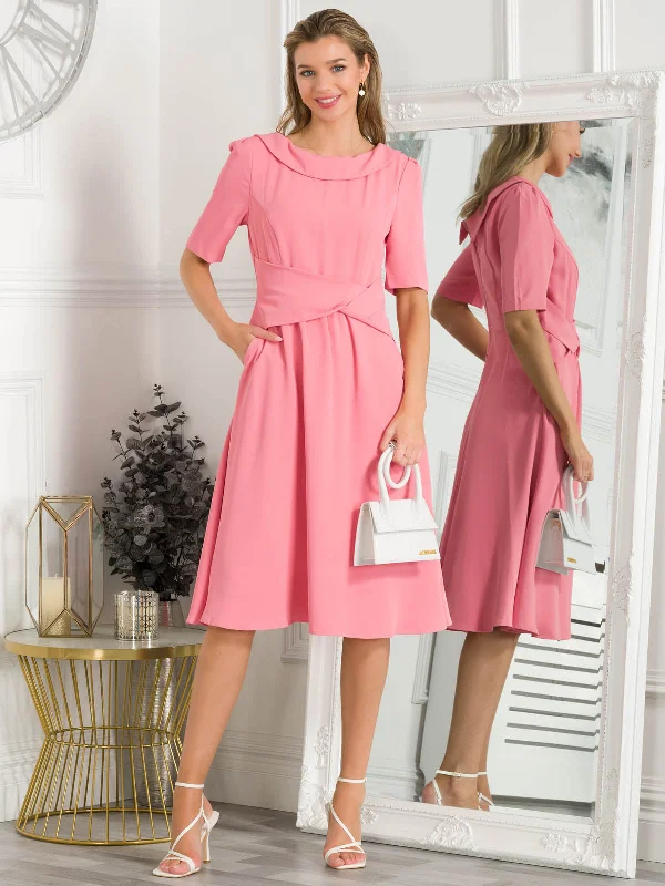 Mini dresses for womenBeckie Fold Over Detail Flared Dress, Coral Pink