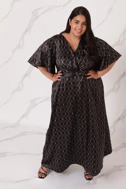 Plus-size dresses for womenBlack Motifs Satin Knot Dress