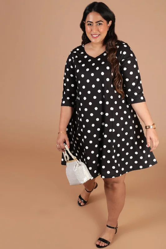 Godet dresses for womenBlack Polka Dress